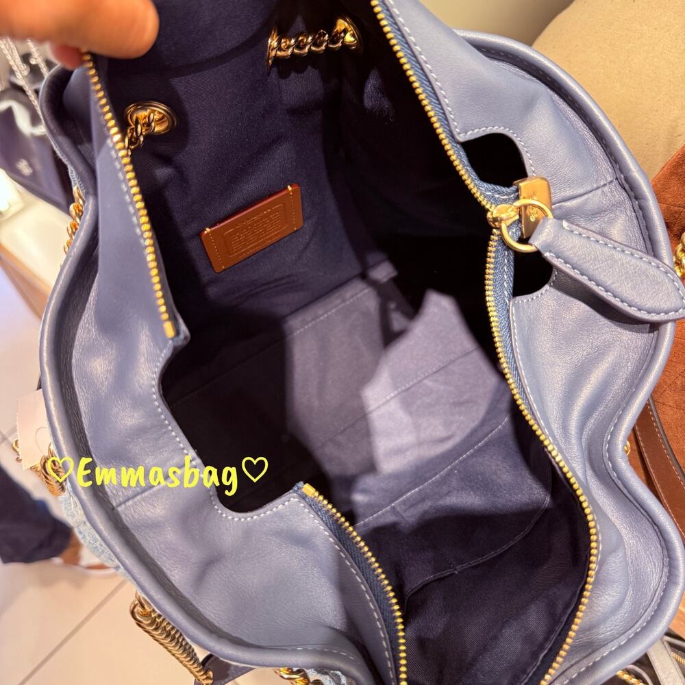 Coach Evelyn Large Shoulder Bag Regenerative Cotton With Quilting CDC01 Indigo - Picture 6 of 7